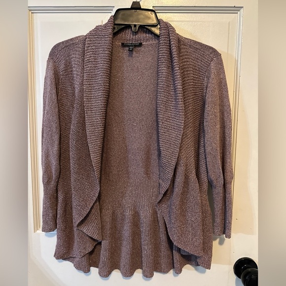 EILEEN FISHER Cardigan MP Sweater Linen Blend Open Front 3/4 Sleeve Shawl Purple - Picture 1 of 8